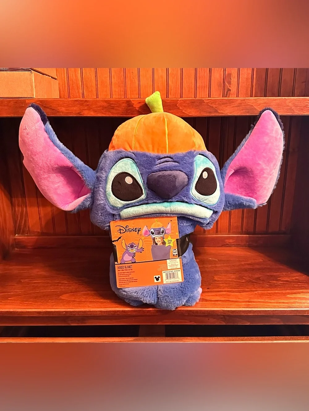 NWT Disney Stitch Hooded Throw Blanket with Pumpkin Hat